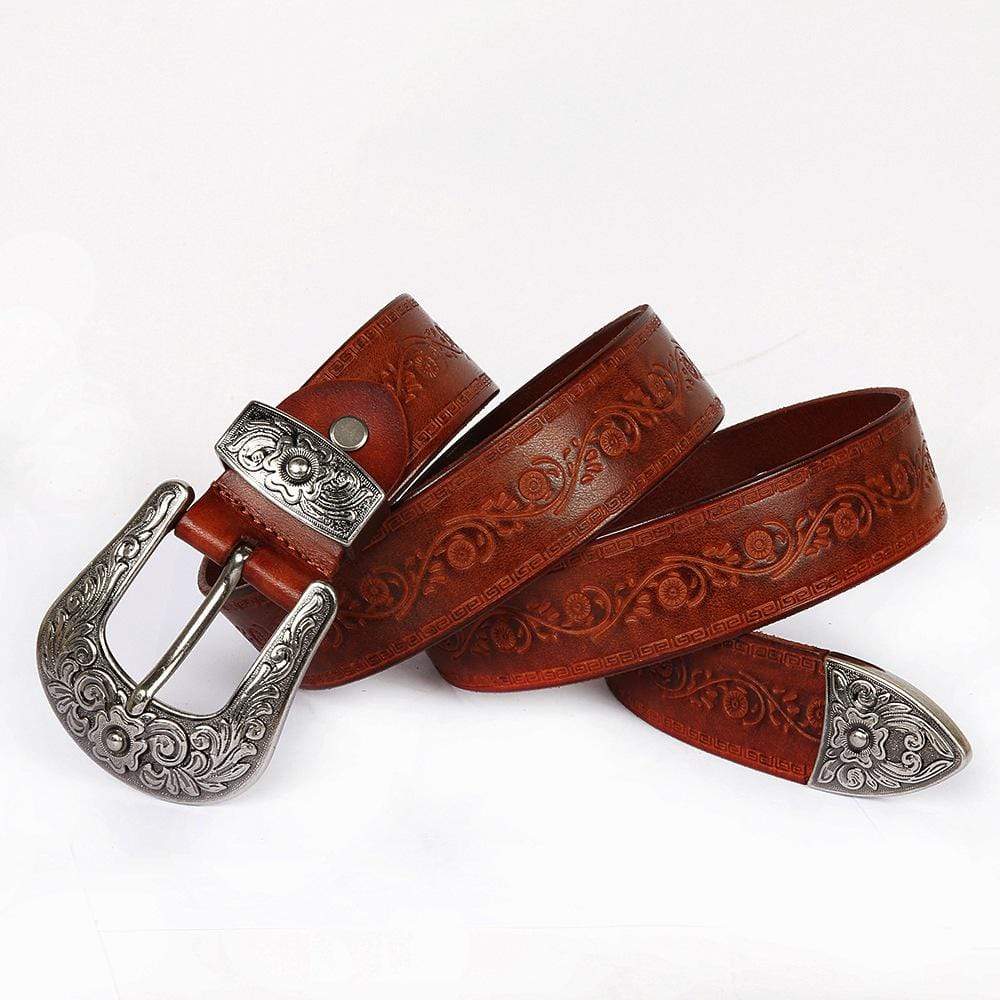 Men's Gothic Floral Carving Cowhide Long Belts - Image 4