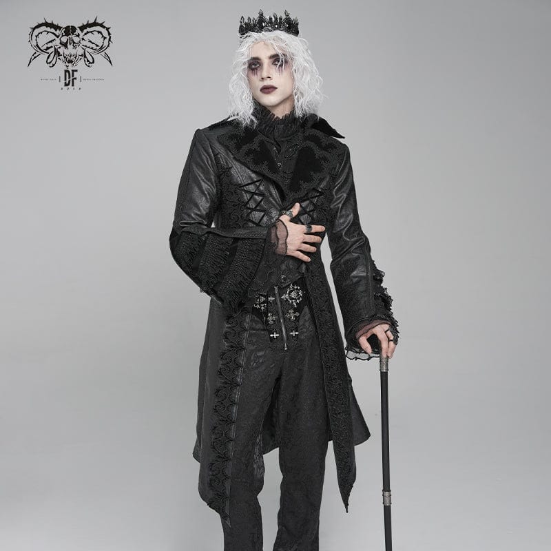 Men's Gothic Floral Crochet Lace-up Bell Sleeved Coat