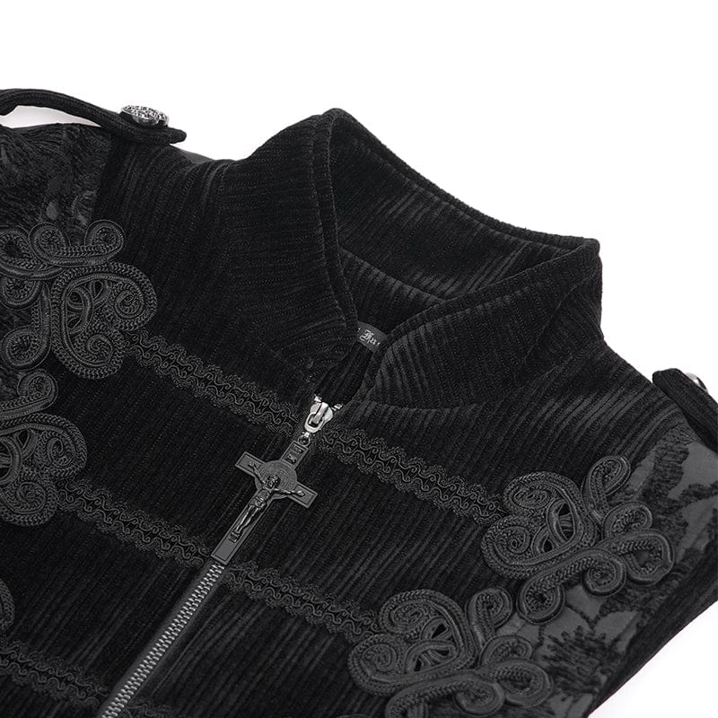 Men's Gothic Floral Crochet Zip Vest - Image 10