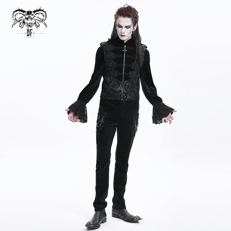 Men's Gothic Floral Crochet Zip Vest - Image 5