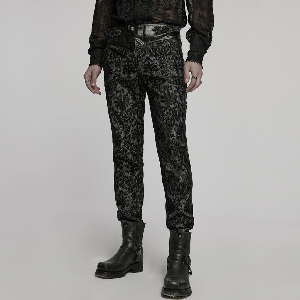 Men's Gothic Floral Embroidered Buckle Pants - Image 2