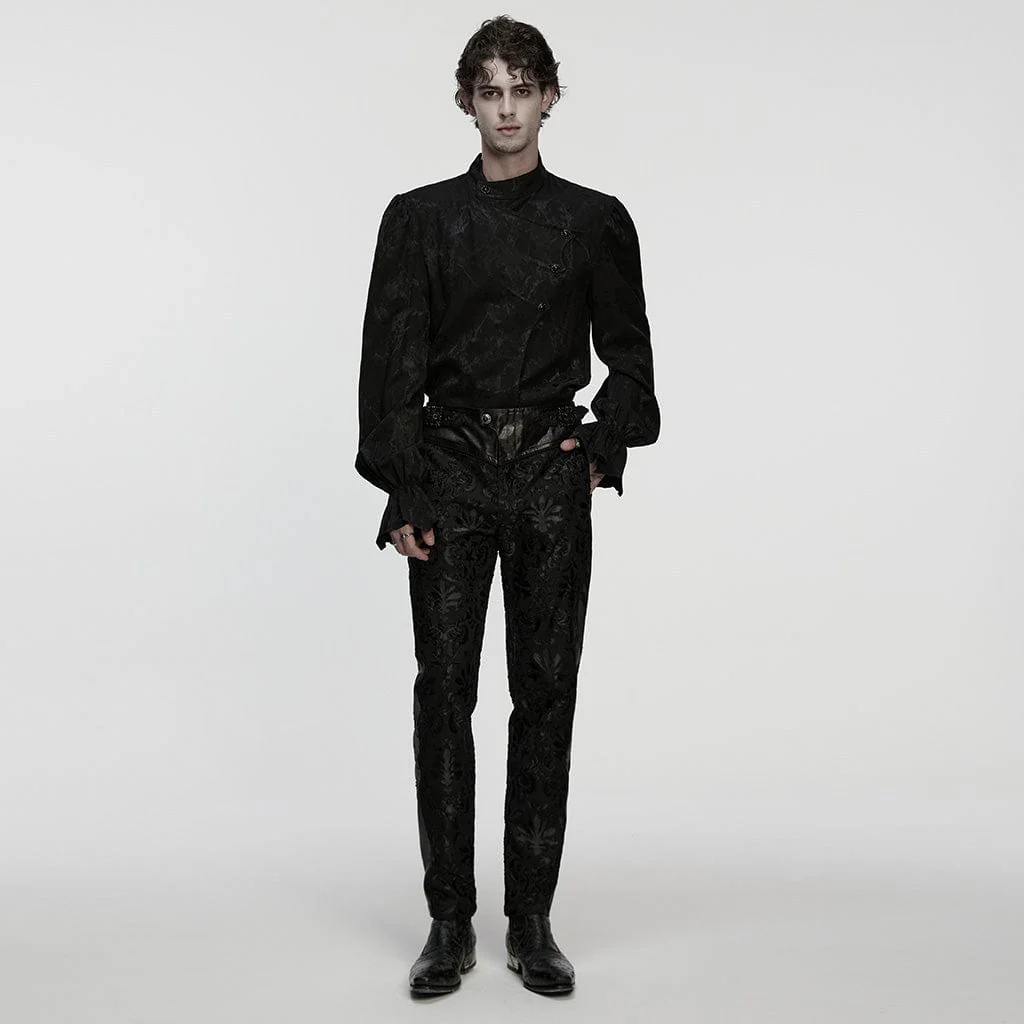Men's Gothic Floral Embroidered Buckle Strap Pants - Image 4