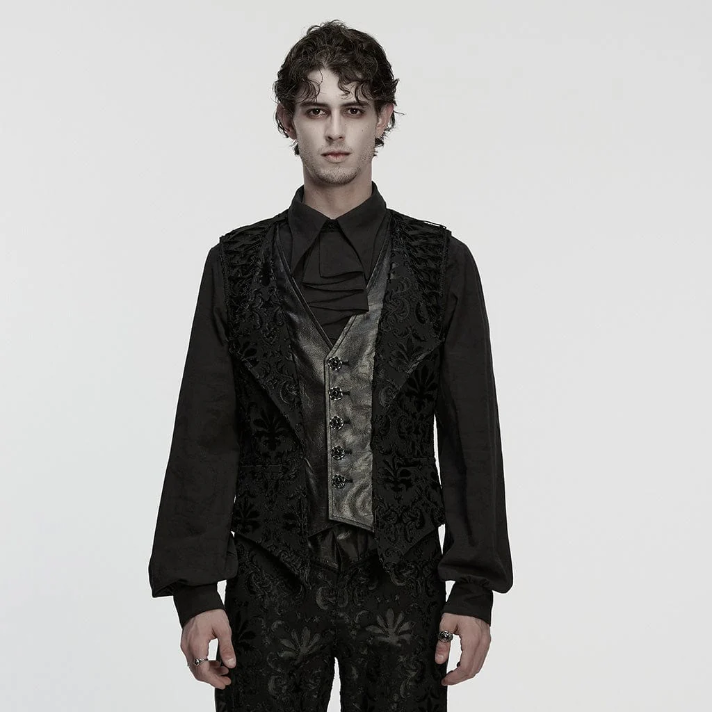 Men's Gothic Floral Embroidered Buckle-up Vest