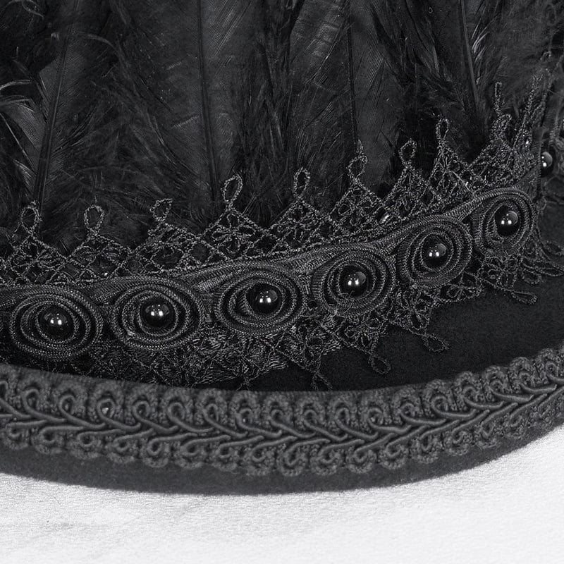 Men's Gothic Floral Embroidered Feather Top Hat - Image 10