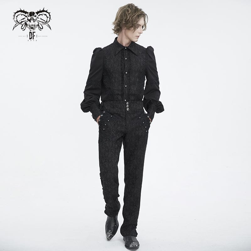 Men's Gothic Floral Embroidered Jacquard Pants - Image 6