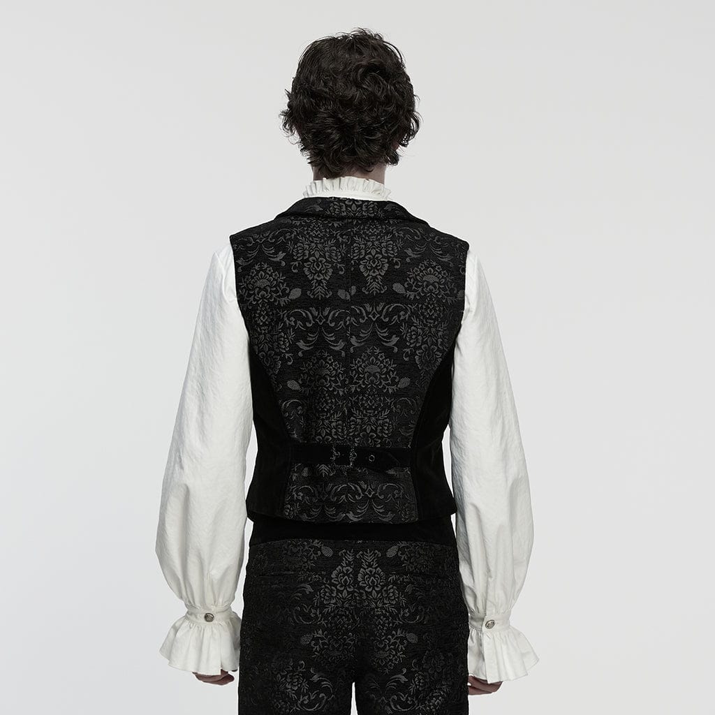 Men's Gothic Floral Jacquard Buckle Strap Vest Black - Image 3