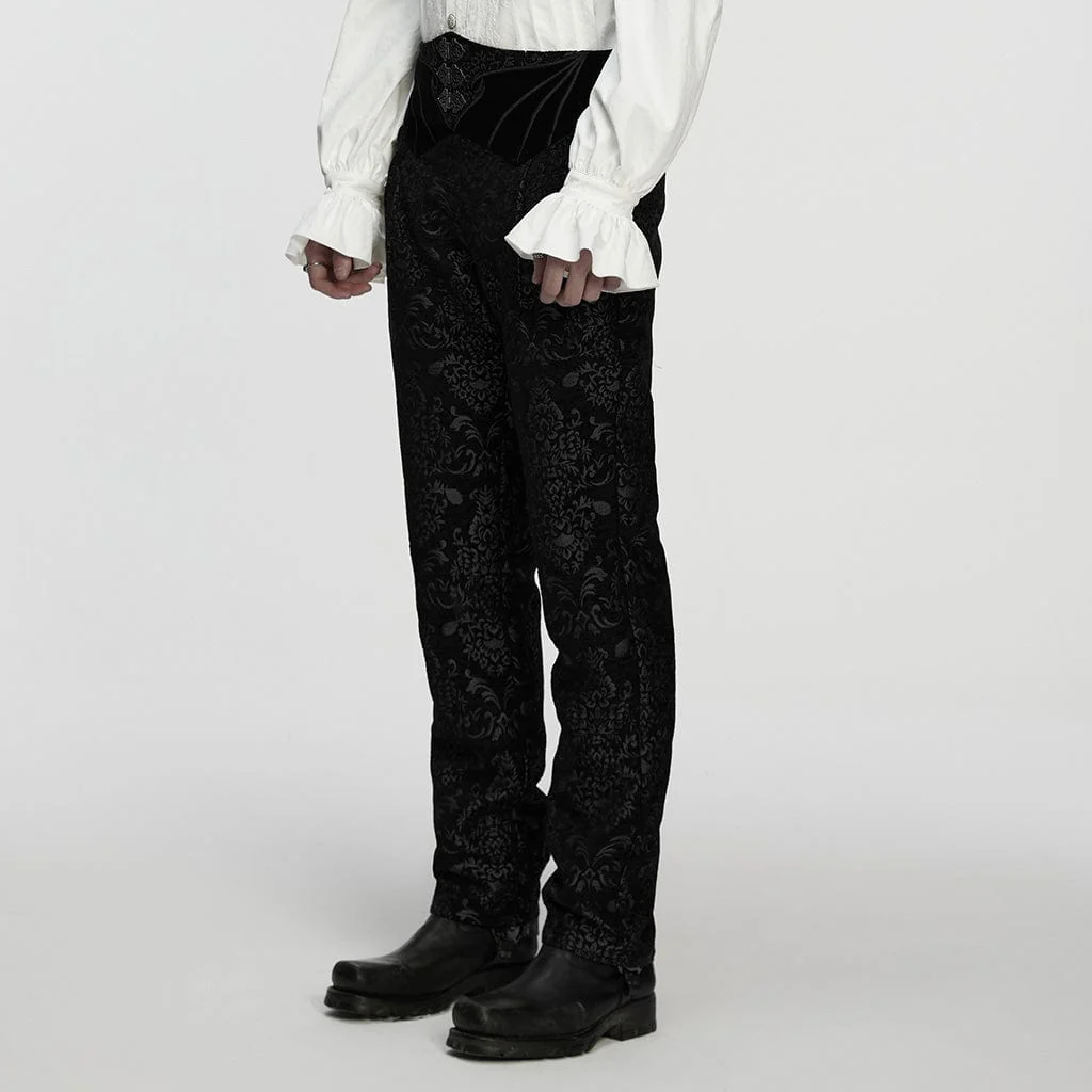 Men's Gothic Floral Jacquard Pants Black - Image 2