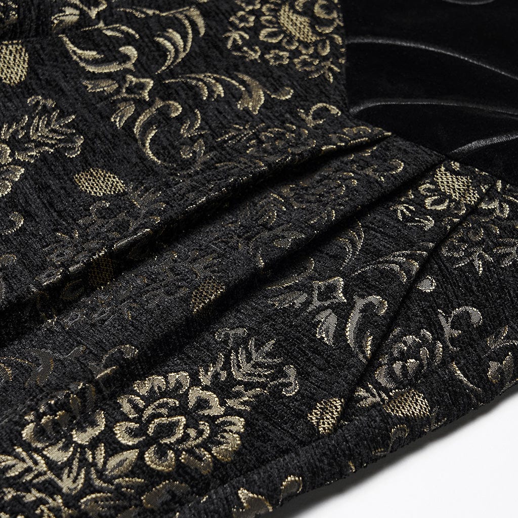 Men's Gothic Floral Jacquard Pants Black-Golden - Image 7