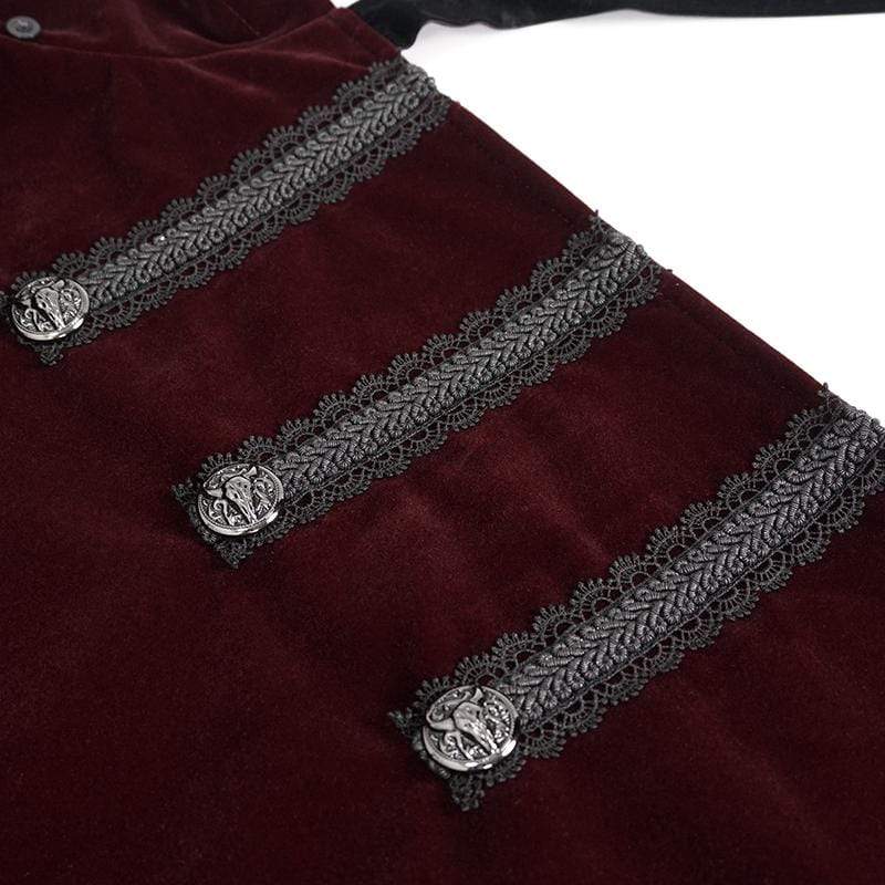 Men's Gothic Floral Long Coat with Hood Red - Image 9