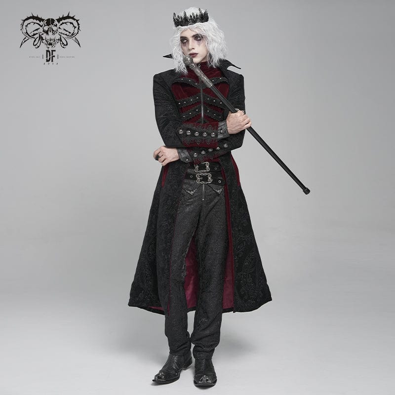 Men's Gothic Floral Printed Diamante Stand Collar Coat Red - Image 5