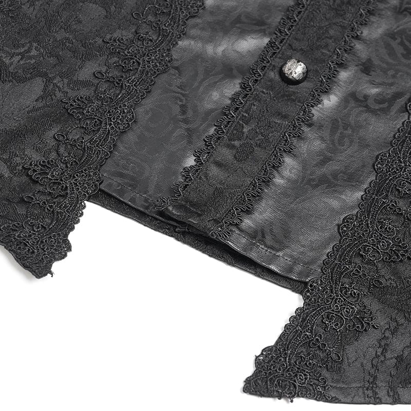Men's Gothic Floral Printed Stand Collar Lantern Sleeved Shirt Black - Image 11