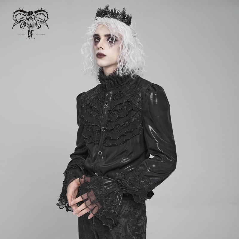 Men's Gothic Floral Printed Turn-down Collar Shirt - Image 3