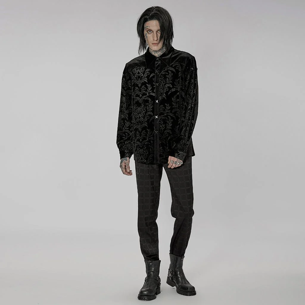 Men's Gothic Floral Printed Velvet Shirt - Image 4