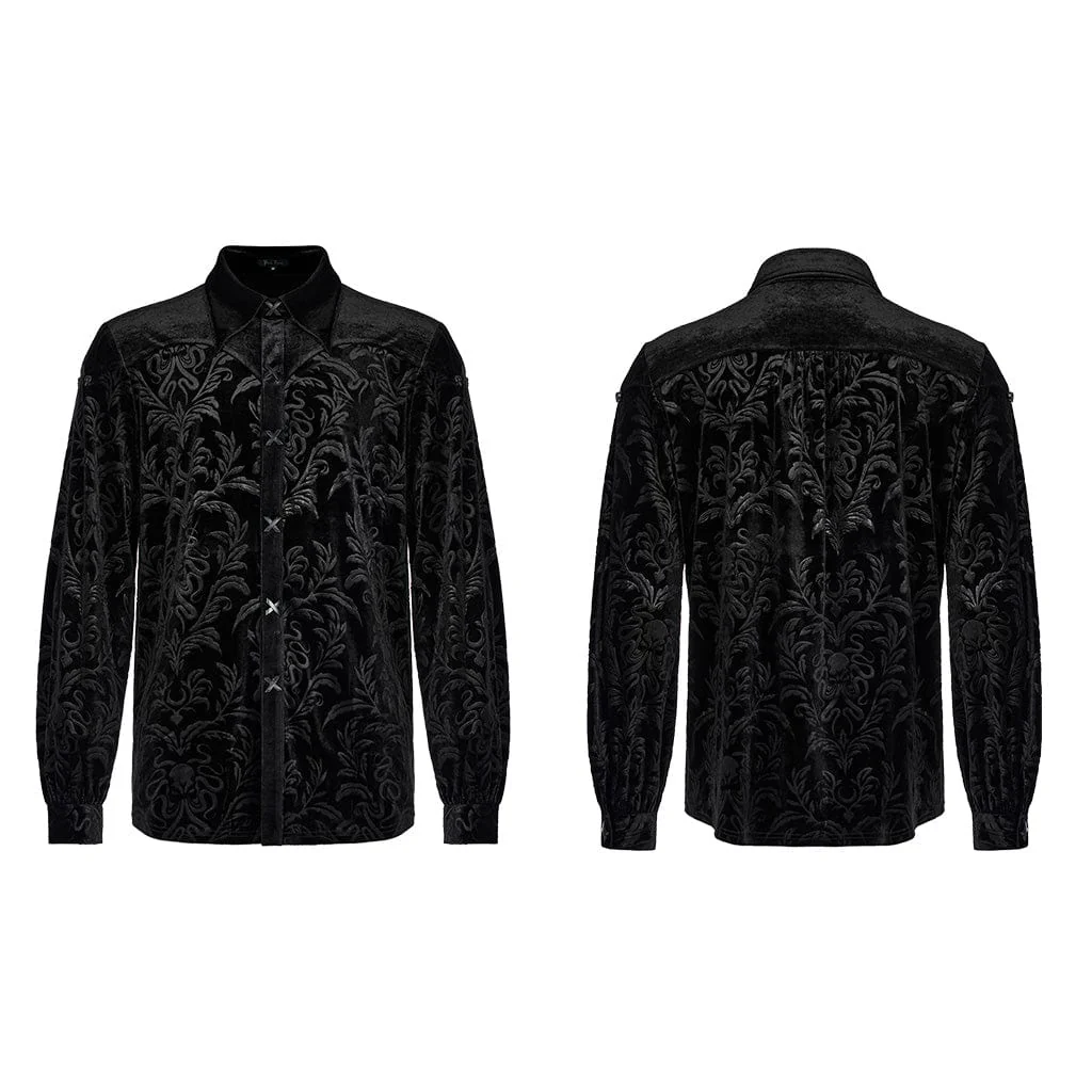 Men's Gothic Floral Printed Velvet Shirt - Image 5