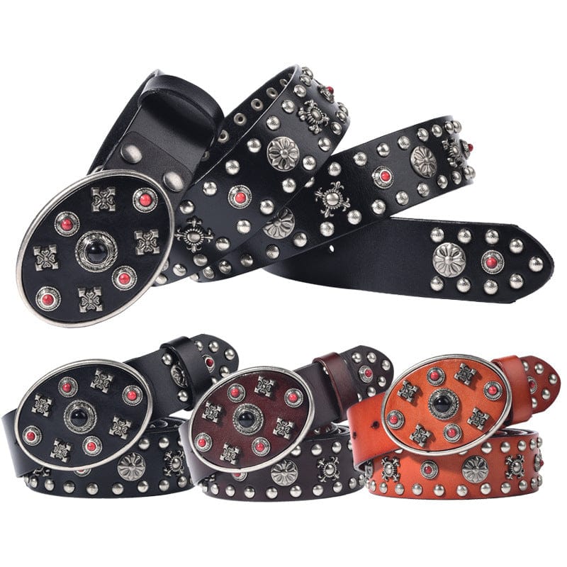 Men's Gothic Floral Studded Belt - Image 5