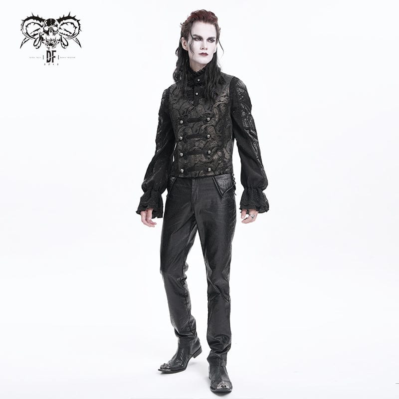 Men's Gothic Floral Studs Buckle-up Waistcoat Gloden - Image 5