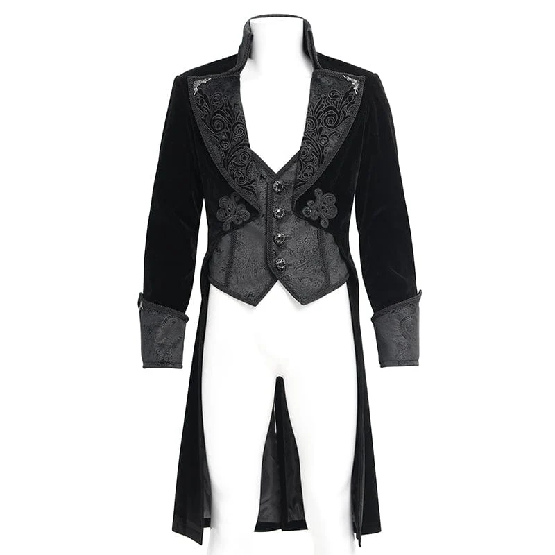 Men's Gothic Floral Velvet Button Jacket - Image 7