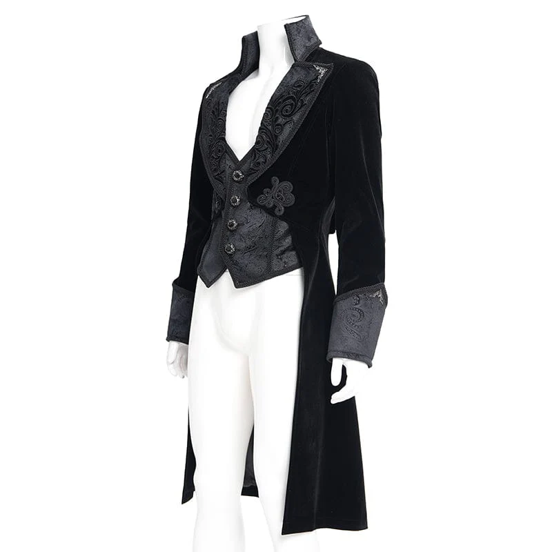 Men's Gothic Floral Velvet Button Jacket - Image 8