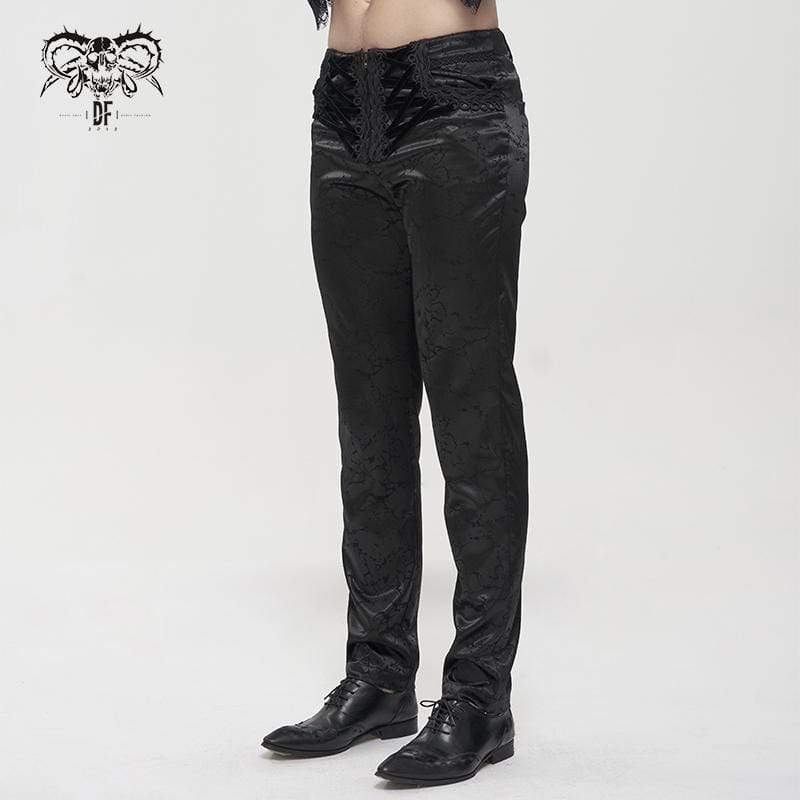Men's Gothic Floral Zipper Pants Black - Image 2