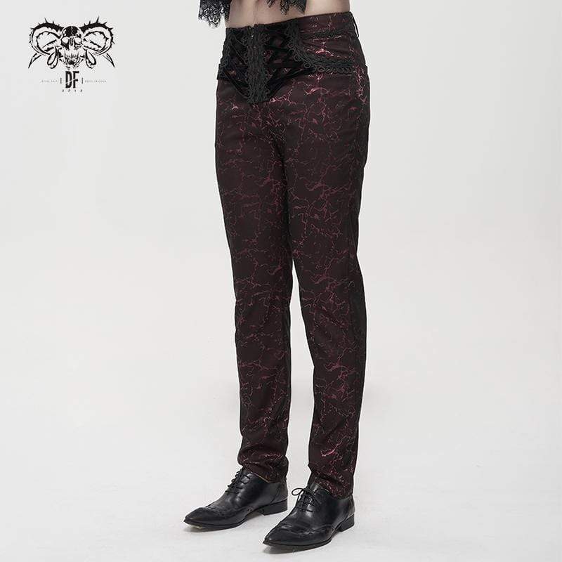 Men's Gothic Floral Zipper Pants Red - Image 2