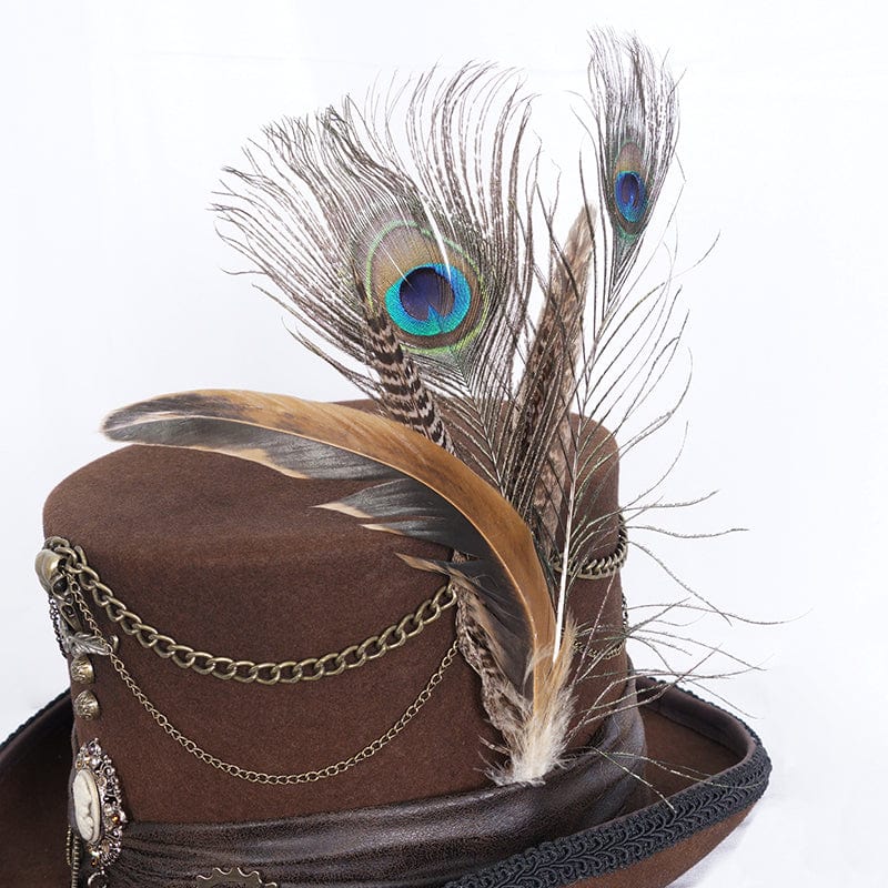 Men's Gothic Gear Feather Top Hat - Image 8