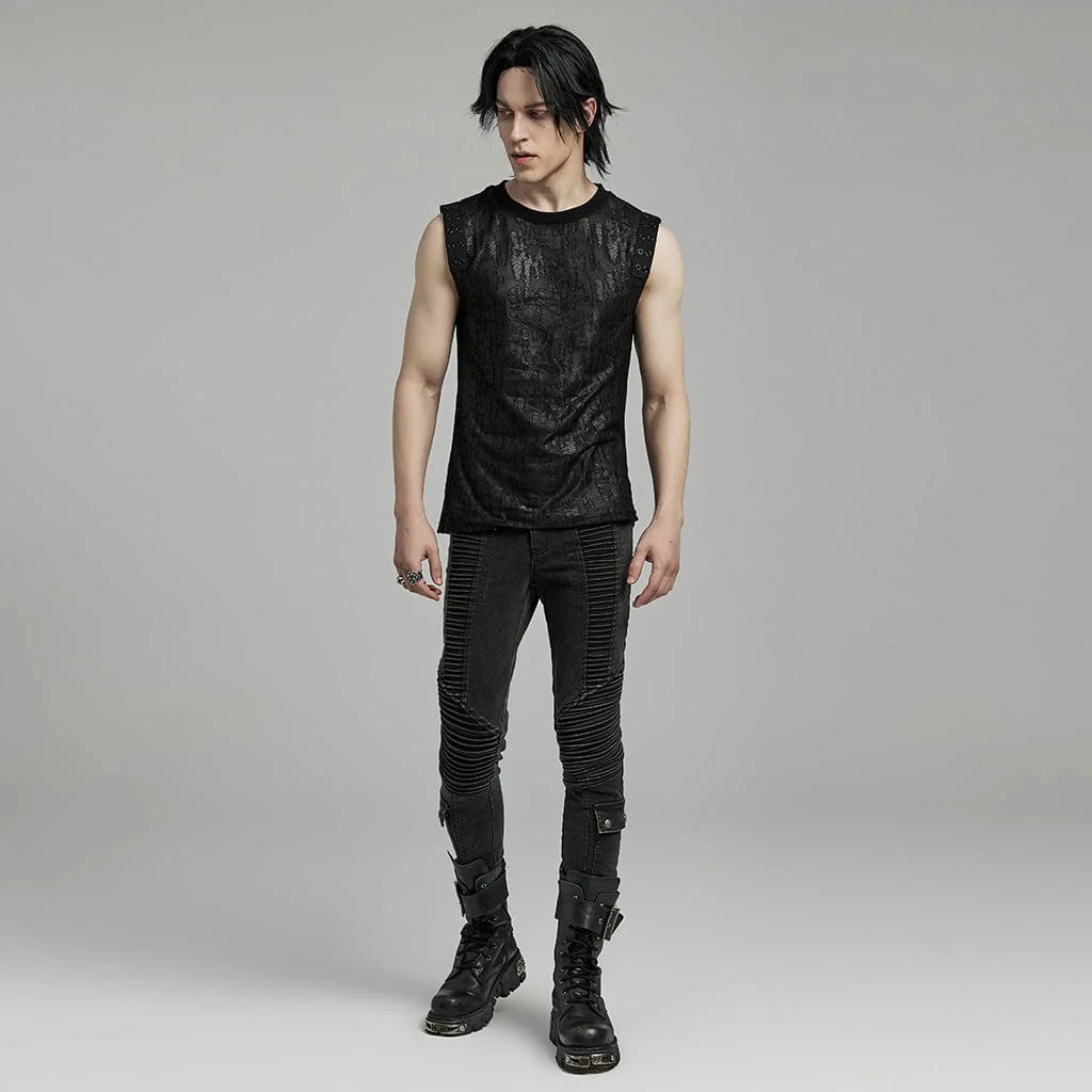 Men's Gothic Grunge Distressed Eyelet Tank Top - Image 4