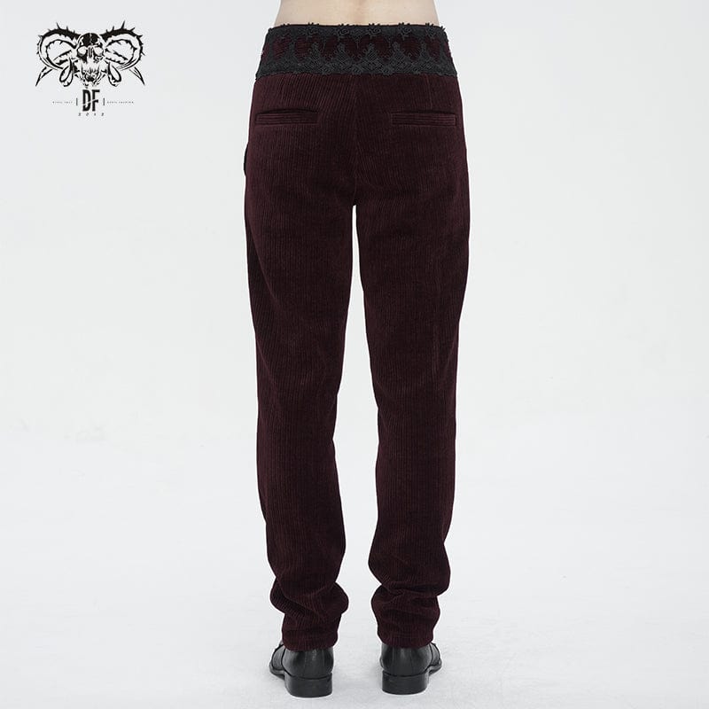 Men's Gothic High-waisted Lace Splice Pants Red - Image 4