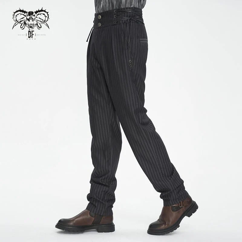 Men's Gothic High-waisted Lace-up Striped Pants - Image 3