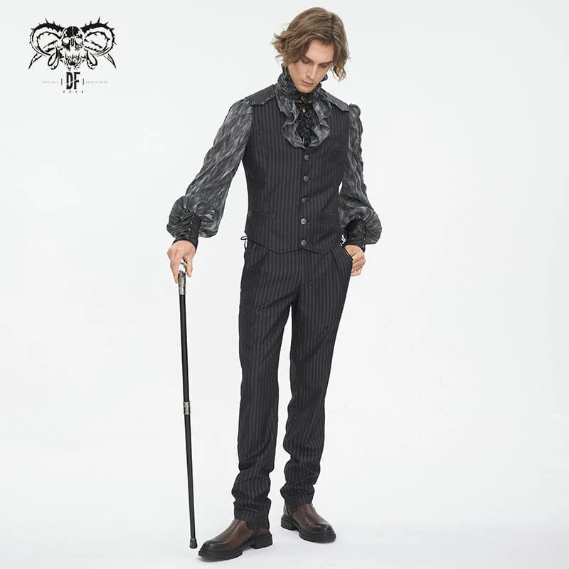 Men's Gothic High-waisted Lace-up Striped Pants - Image 5