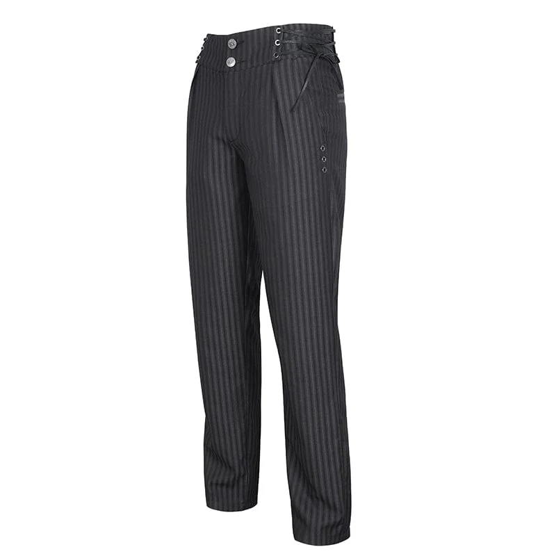 Men's Gothic High-waisted Lace-up Striped Pants - Image 8