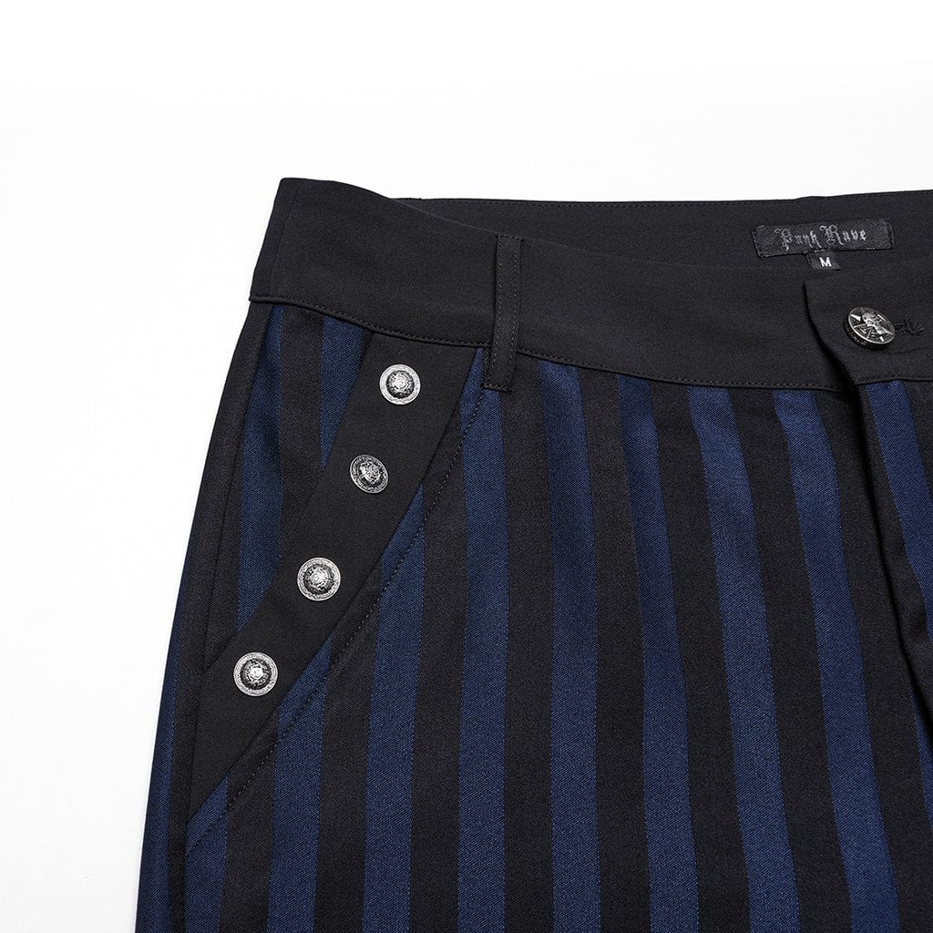 Men's Gothic High-waisted Striped Suit Pants Blue - Image 7