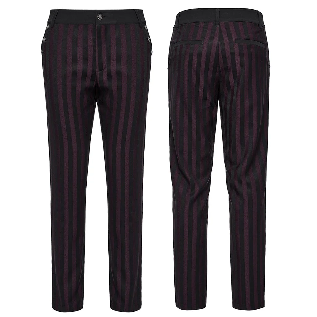 Men's Gothic High-waisted Striped Suit Pants Red - Image 5