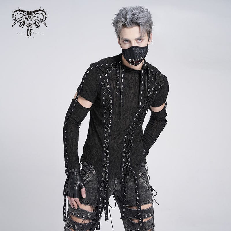 Men's Gothic Irregular Eyelet Strap Lace-up T-shirt - Image 3