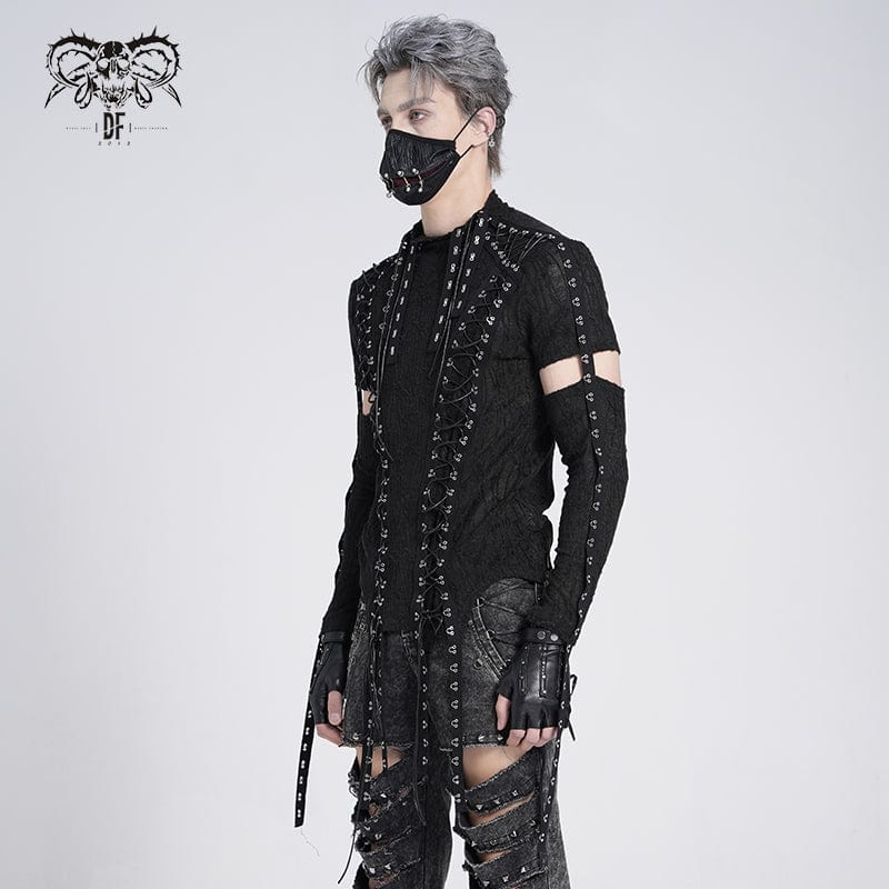 Men's Gothic Irregular Eyelet Strap Lace-up T-shirt - Image 4