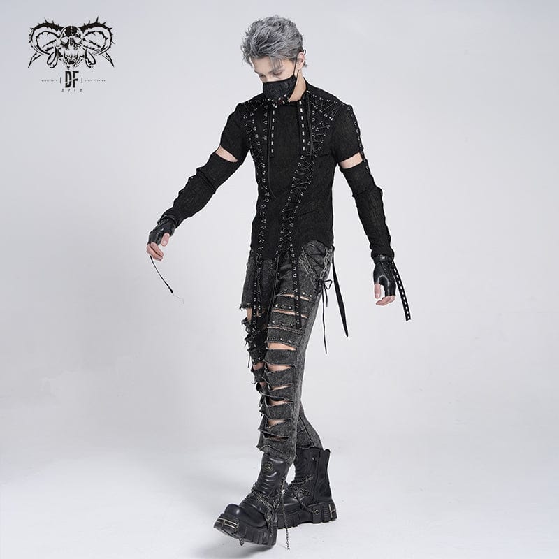 Men's Gothic Irregular Eyelet Strap Lace-up T-shirt - Image 6