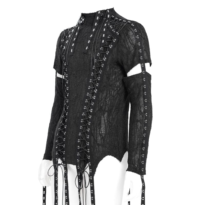 Men's Gothic Irregular Eyelet Strap Lace-up T-shirt - Image 8