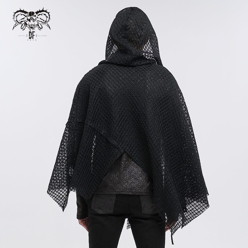 Men's Gothic Irregular Mesh Cloak with Hood - Image 5