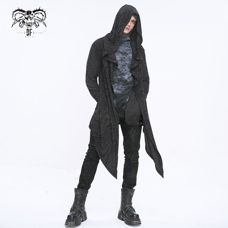 Men's Gothic Irregular Multi-chain Coat with Hood Black - Image 3