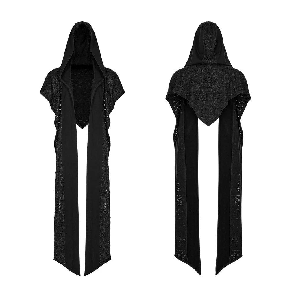 Men's Gothic Irregular Ripped Scarf with Hood - Image 5