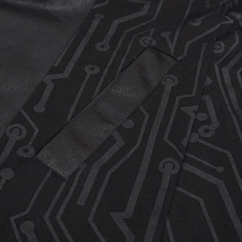 Men's Gothic Irregular Ruched Black Long Jacket with Hood - Image 7