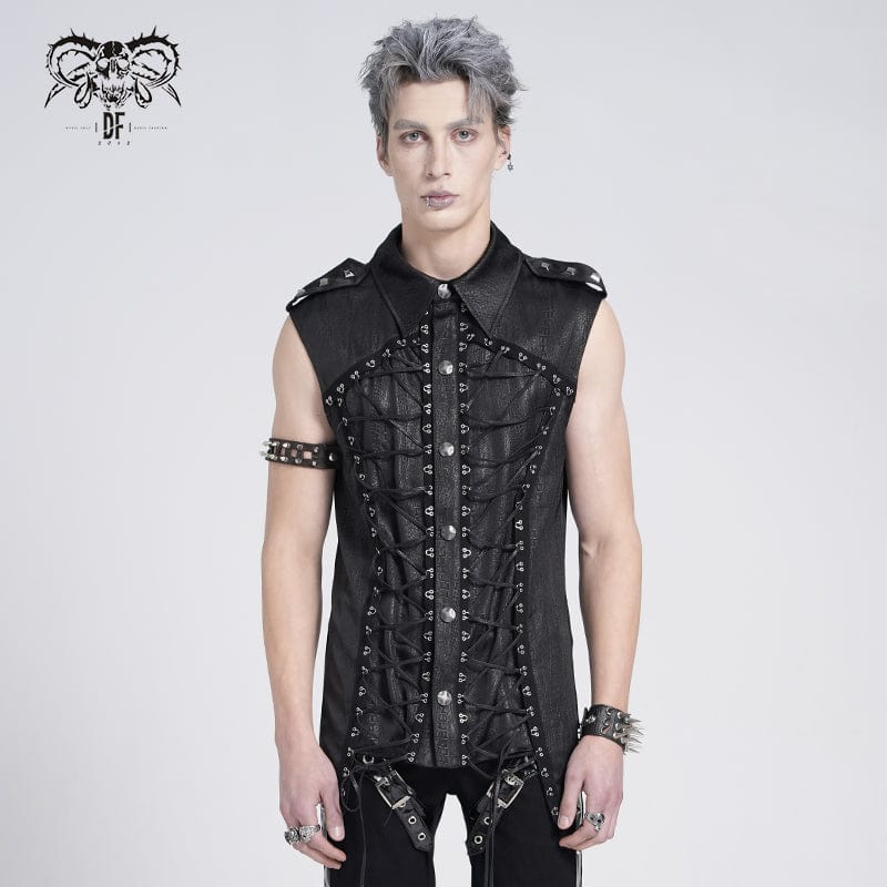 Men's Gothic Irregular Studded Lace-up Vest
