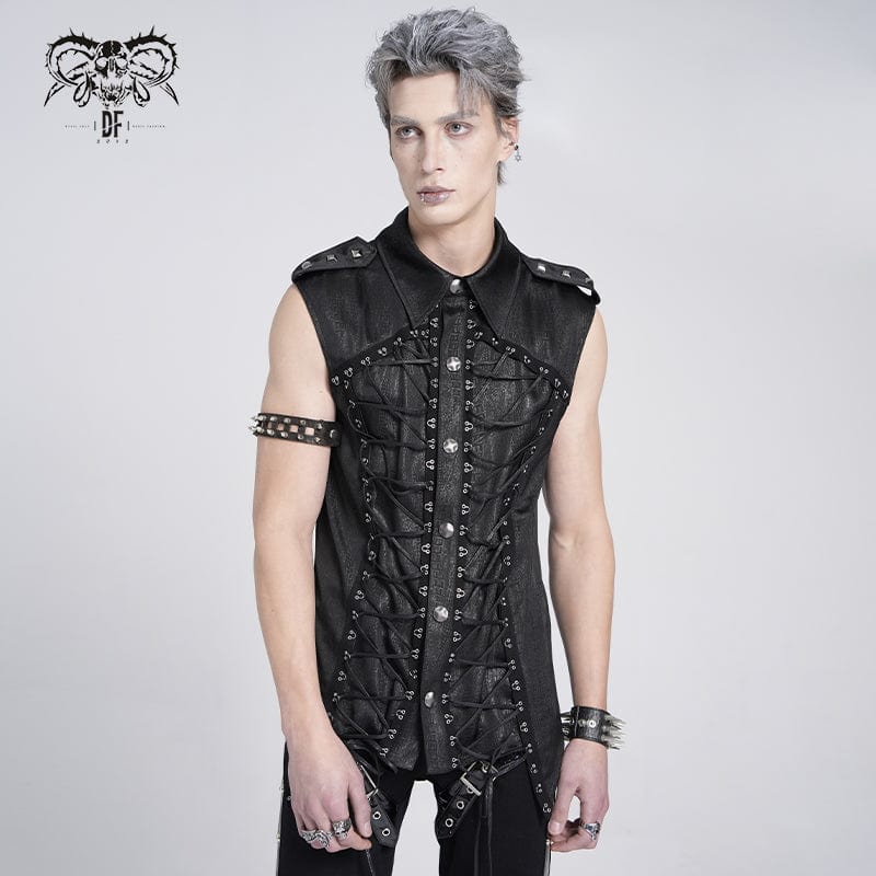 Men's Gothic Irregular Studded Lace-up Vest - Image 2