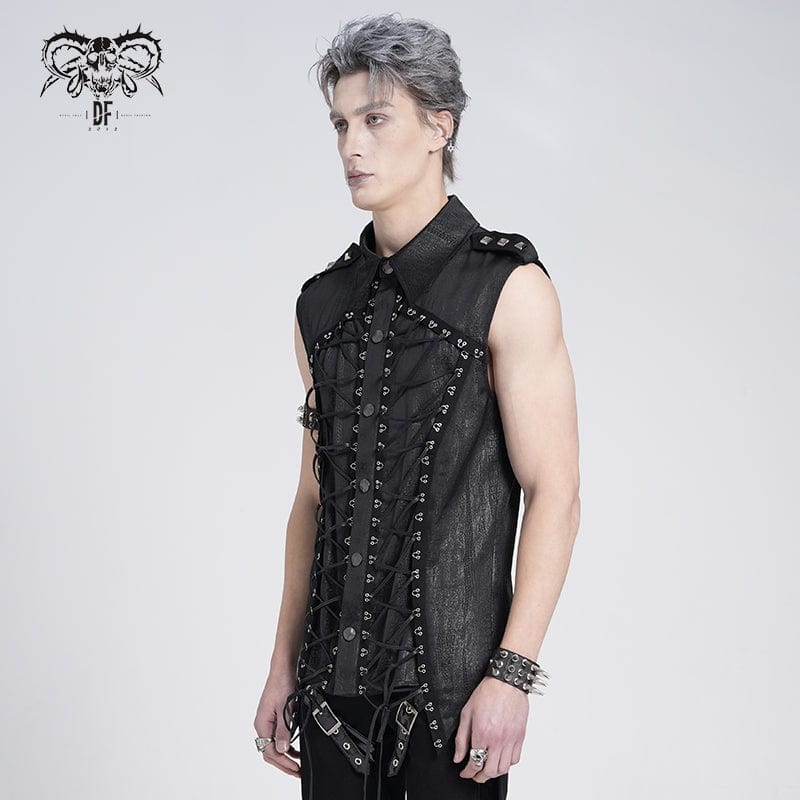 Men's Gothic Irregular Studded Lace-up Vest - Image 3