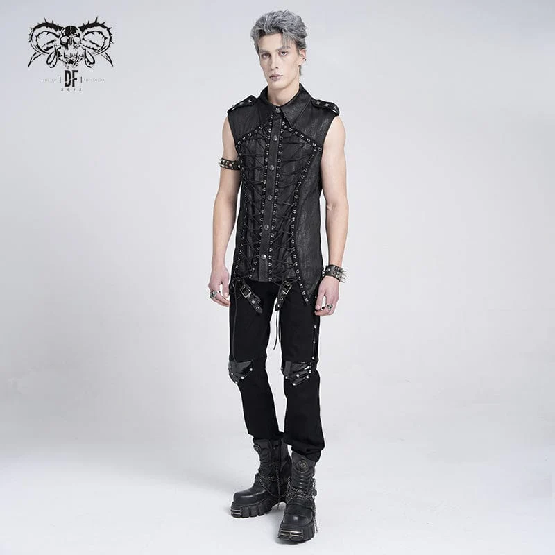 Men's Gothic Irregular Studded Lace-up Vest - Image 5