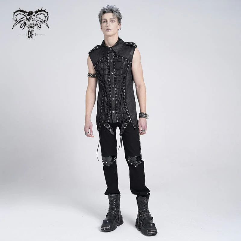 Men's Gothic Irregular Studded Lace-up Vest - Image 6