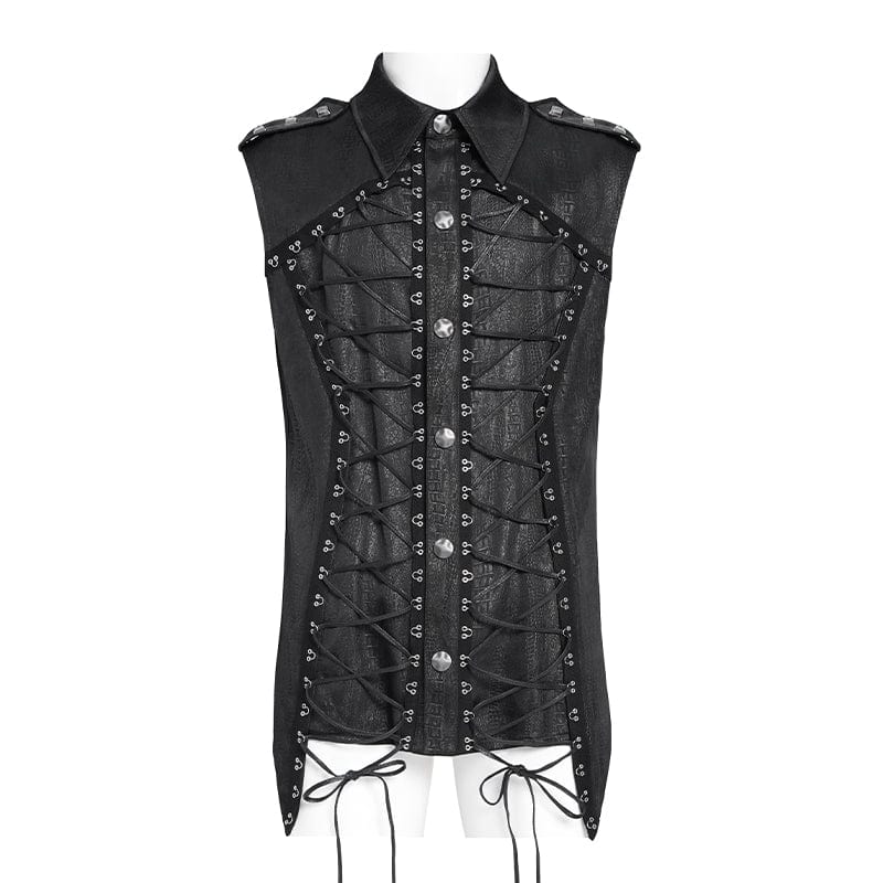 Men's Gothic Irregular Studded Lace-up Vest - Image 7