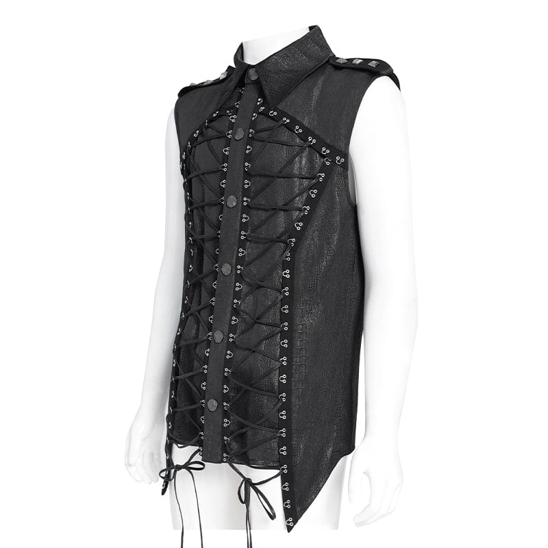 Men's Gothic Irregular Studded Lace-up Vest - Image 8