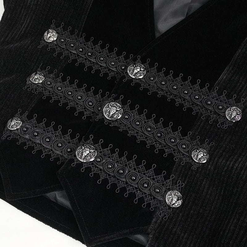 Men's Gothic Irregular Velvet Splice Corduroy Waistcoat Black - Image 11