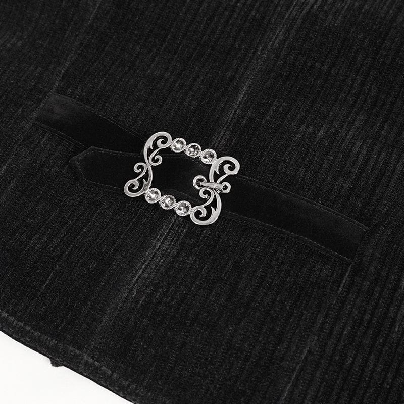 Men's Gothic Irregular Velvet Splice Corduroy Waistcoat Black - Image 12