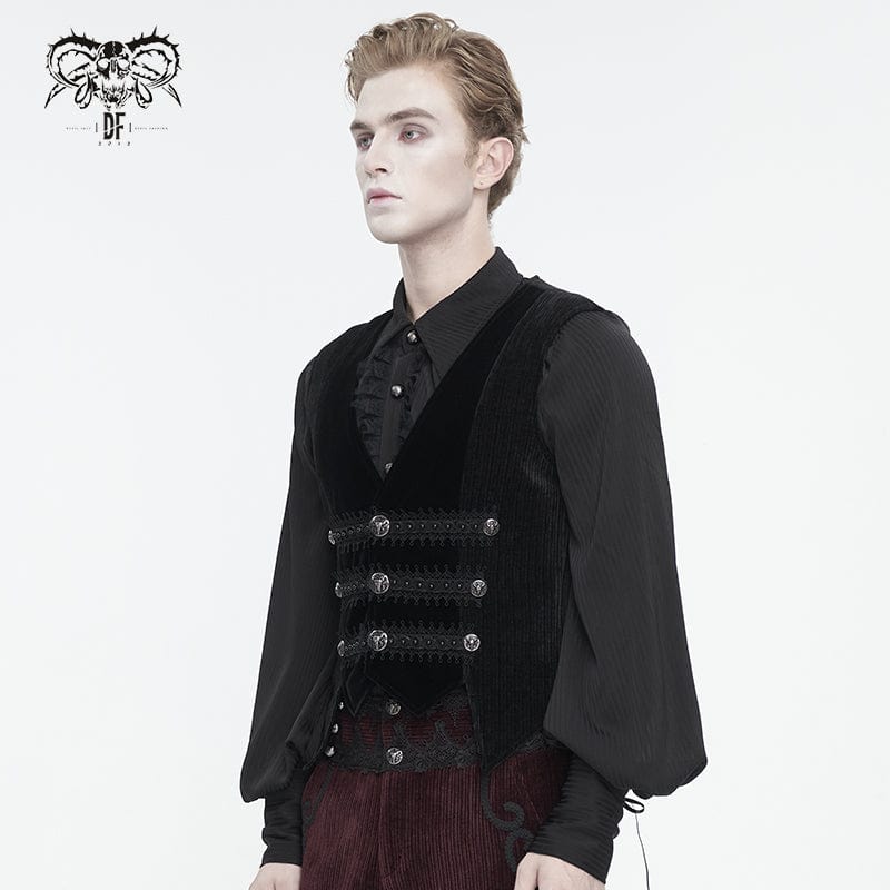 Men's Gothic Irregular Velvet Splice Corduroy Waistcoat Black - Image 2